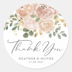 Sticker Rond Boho Watercolor Mauve Fleurs Mariage Merci