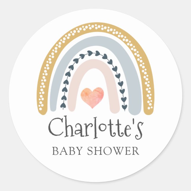Sticker Rond Boho Watercolor Rainbow Baby shower (Devant)