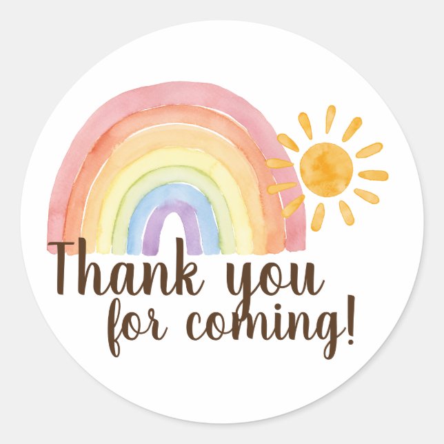 Sticker Rond Boho Watercolor Rainbow Sun Merci (Devant)