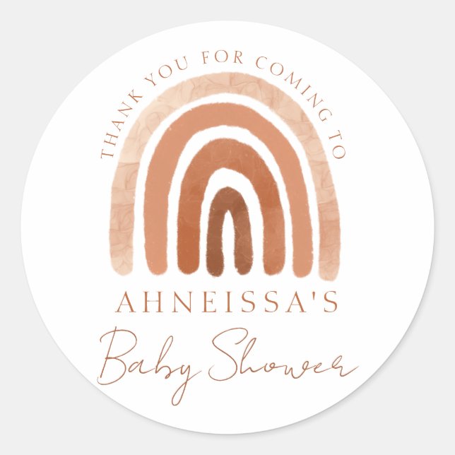 Sticker Rond Boho Watercolor Terracotta Rainbow Baby shower (Devant)