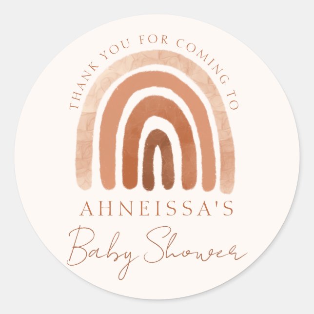 Sticker Rond Boho Watercolor Terracotta Rainbow Baby shower (Devant)