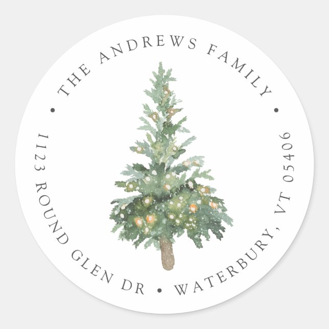 Sticker Rond Boho Watercolor Tree Adresse de retour (Devant)