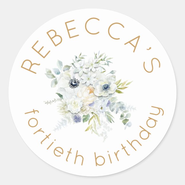 Sticker Rond Boho White Florals Feminine 40e anniversaire (Devant)