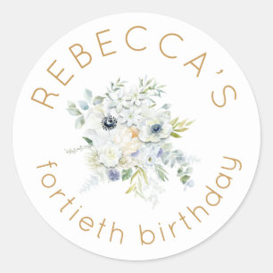 Sticker Rond Boho White Florals Feminine 40e anniversaire
