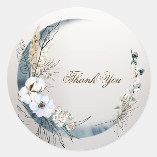 Sticker Rond Boho White Orchidée Fleurs Blue Moon Elegant Party (Devant)