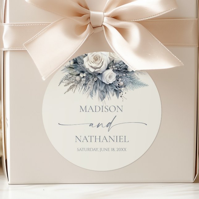 Sticker Rond Boho White Rose Floral Mariage Jardin (Créateur téléchargé)