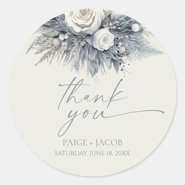 Sticker Rond Boho White Rose Floral Mariage Jardin (Devant)