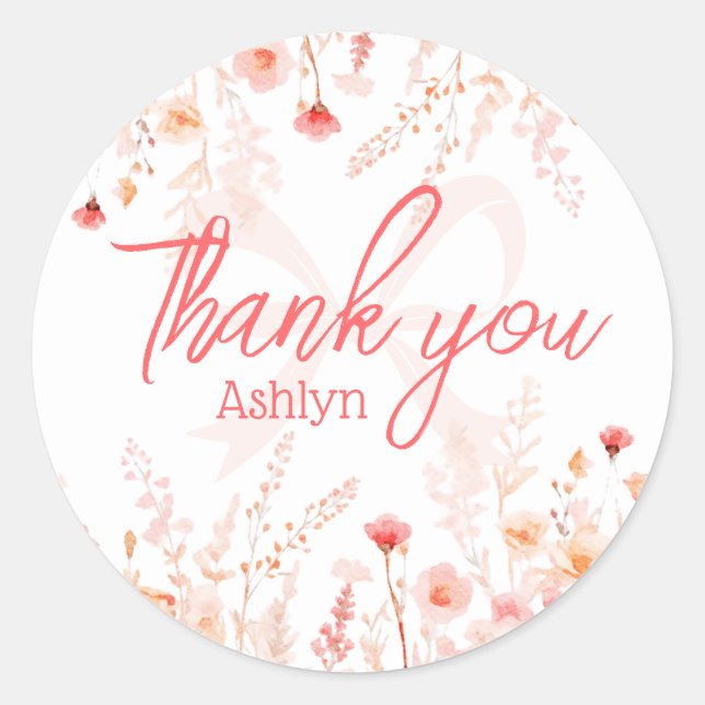Sticker Rond Boho Wildflower Baby Shower Thank You Favor  (Devant)