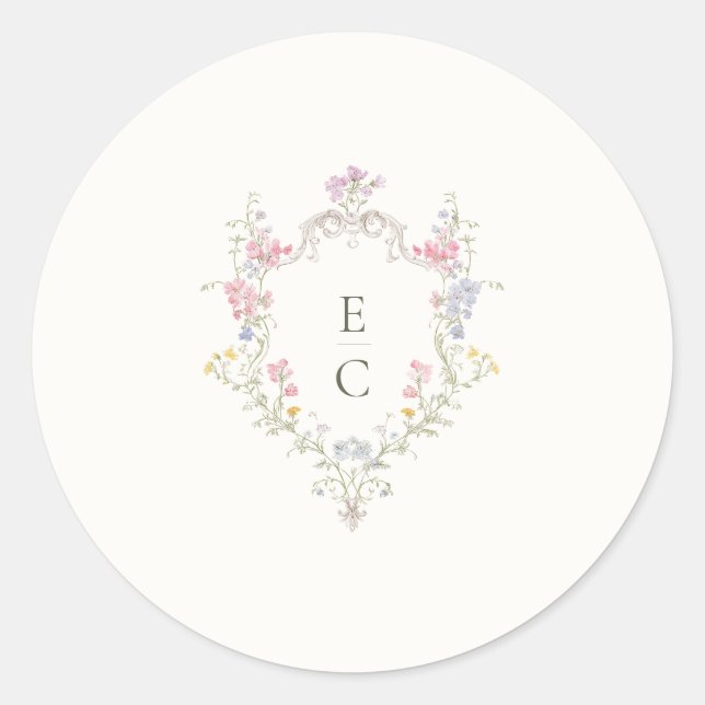 Sticker Rond Boho Wildflower Elegant Wedding (Devant)