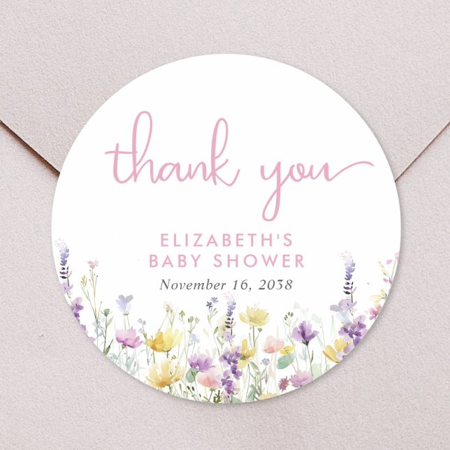 Sticker Rond Boho Wildflower Watercolor Baby Shower Thank You (Boho Wildflower Watercolor Baby Shower Classic Round Sticker)