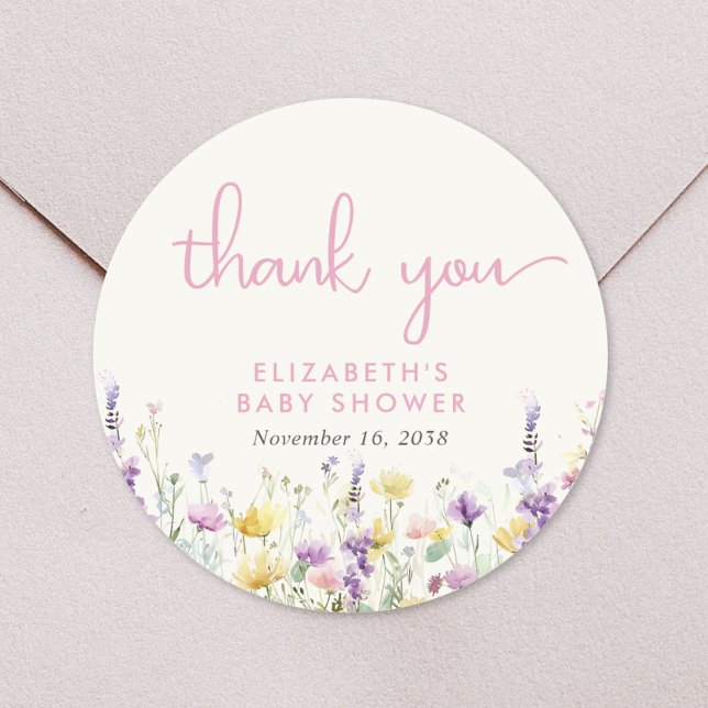 Sticker Rond Boho Wildflower Watercolor Baby Shower Thank You (Boho Wildflower Watercolor Baby Shower Thank You Classic Round Sticker)