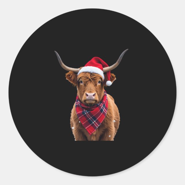 Sticker Rond Boho Xmas Christmas Highland Cow T-Shirt (Devant)