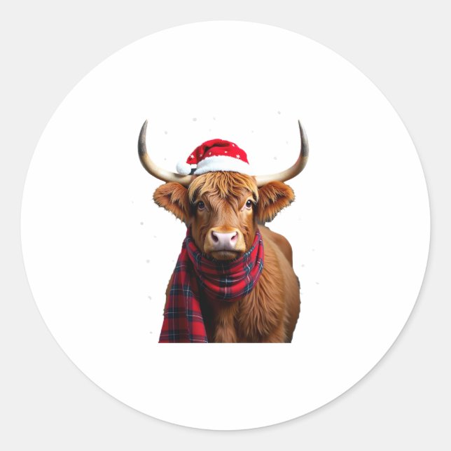 Sticker Rond Boho Xmas Christmas Highland Cow T-Shirt (1) (Devant)