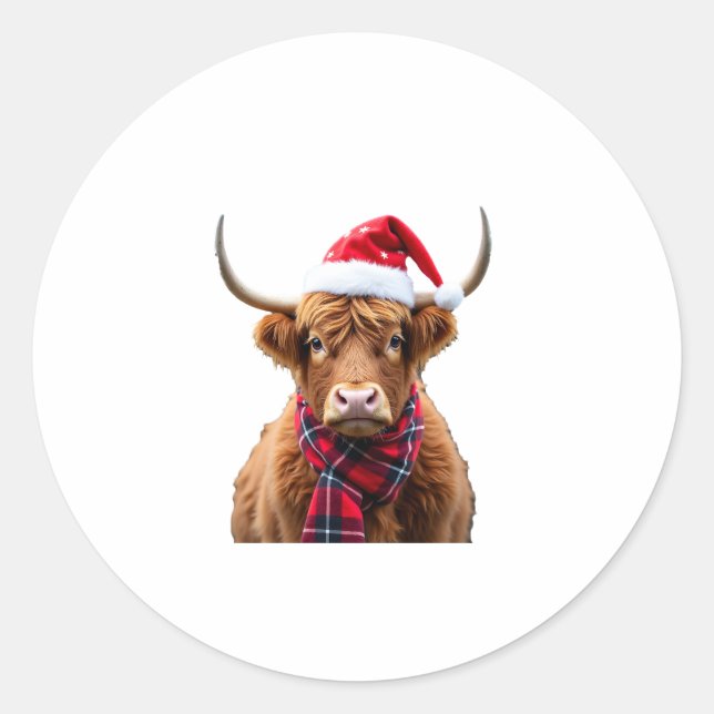 Sticker Rond Boho Xmas Christmas Highland Cow T-Shirt (2) (Devant)