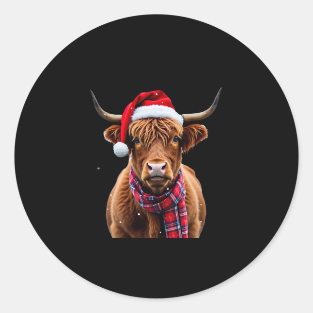 Sticker Rond Boho Xmas Christmas Highland Cow T-Shirt (2) (Devant)