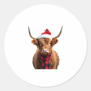 Sticker Rond Boho Xmas Noël T-Shirt Vache des Highlands (3)