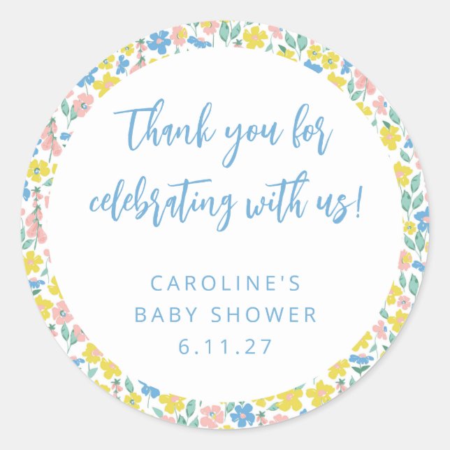 Sticker Rond Boho Yellow Ditsy Floral Baby shower personnalisé  (Devant)