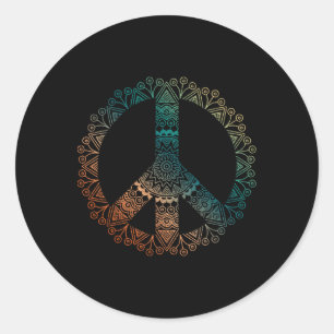 Sticker Rond Boho Yoga Orné Mandala Signe de Paix Hippie Neutre