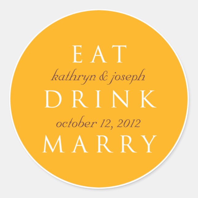 Sticker Rond BOIRE BOIRE MARRY orange or mariage faveur étiquet (Devant)
