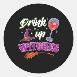 Sticker Rond Boire Des Sorcières Vin Halloween Boire Du Chir