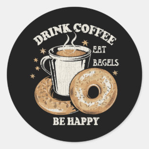 Sticker Rond Boire du café manger des bagels être heureux