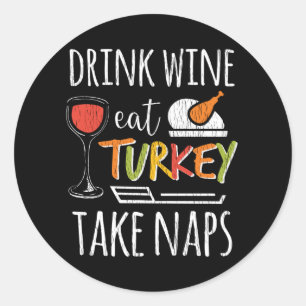 Sticker Rond Boire du vin Manger de la dinde Famille Adultes Ac