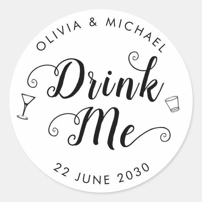Sticker Rond Boire Moi Mariage Tirer Vin Verre Favoriser (Devant)