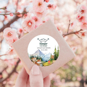 Sticker Rond Bois Animaux Aventure Camper Baby shower