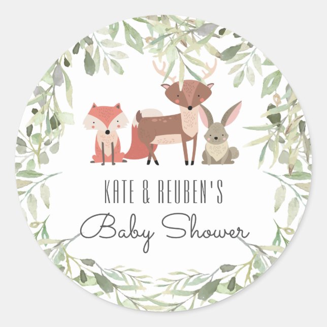 Sticker Rond Bois Animaux Couples Baby shower (Devant)