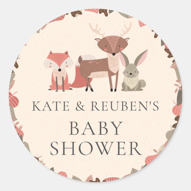 Sticker Rond Bois Animaux Couples Baby shower (Devant)