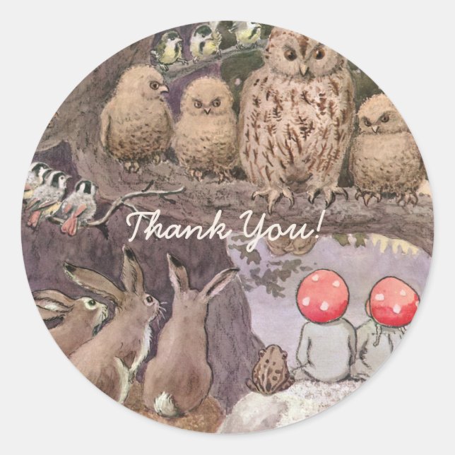 Sticker Rond Bois Animaux et enfants Elsa Beskow (Devant)