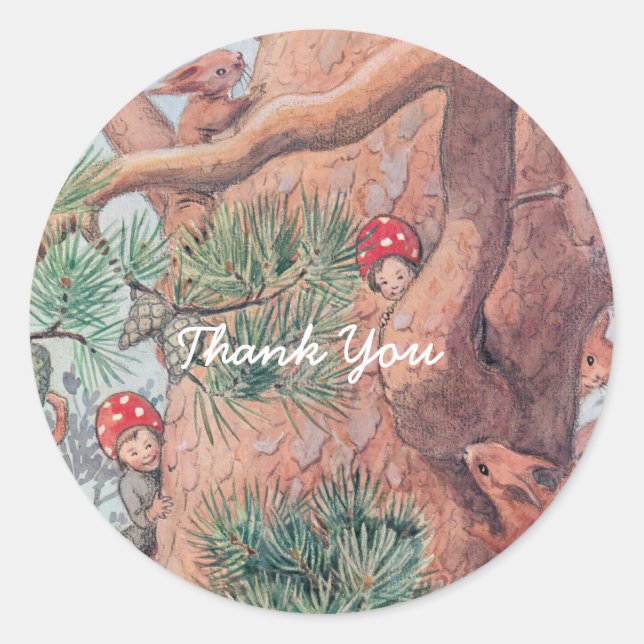 Sticker Rond Bois Animaux et enfants Elsa Beskow (Devant)