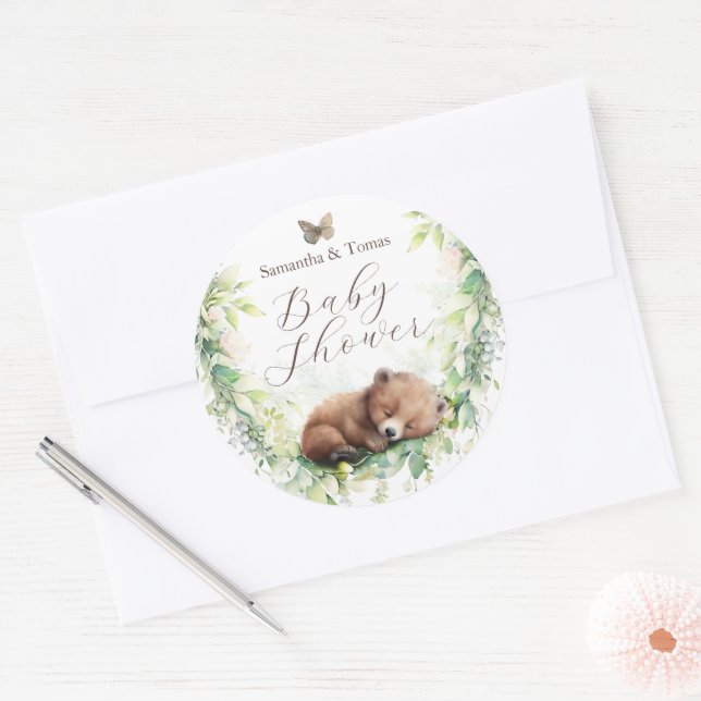 Sticker Rond Bois Animaux Forêt Végétation Bébé Garçon Douche (Enveloppe)