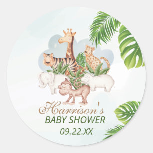 Sticker Rond Bois Animaux Jungle Baby shower de verdure