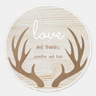 Sticker Rond Bois Arrière - plan Boho Antlers Amour et Merci