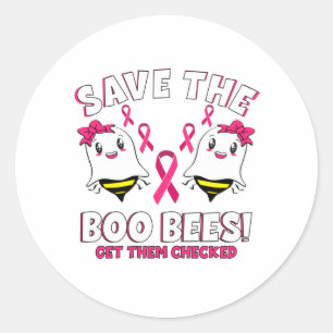 Sticker Rond Bois Bees Sensibilisation au cancer du sein Ruban