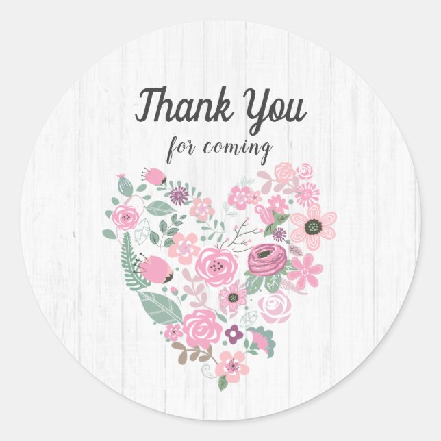 Sticker Rond Bois blanc chic et Merci floral fantaisiste fantai (Devant)