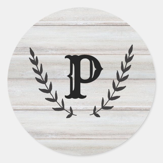 Sticker Rond Bois blanc rustique Shabby Chic Laurel Mariage Fav (Devant)