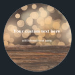 Sticker Rond Bois   Bokeh Lights Rustic Country Favoriser Stick<br><div class="desc">Bois   Bokeh Lights Rustic Country Favor Sticker. Customisez avec tout texte.</div>