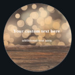 Sticker Rond Bois   Bokeh Lights Rustic Country Favoriser Stick<br><div class="desc">Bois   Bokeh Lights Rustic Country Favor Sticker. Customisez avec tout texte.</div>