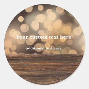 Sticker Rond Bois + Bokeh Lights Rustic Country Favoriser Stick