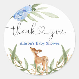 Sticker Rond Bois cerf bleu vert or garçon baby shower
