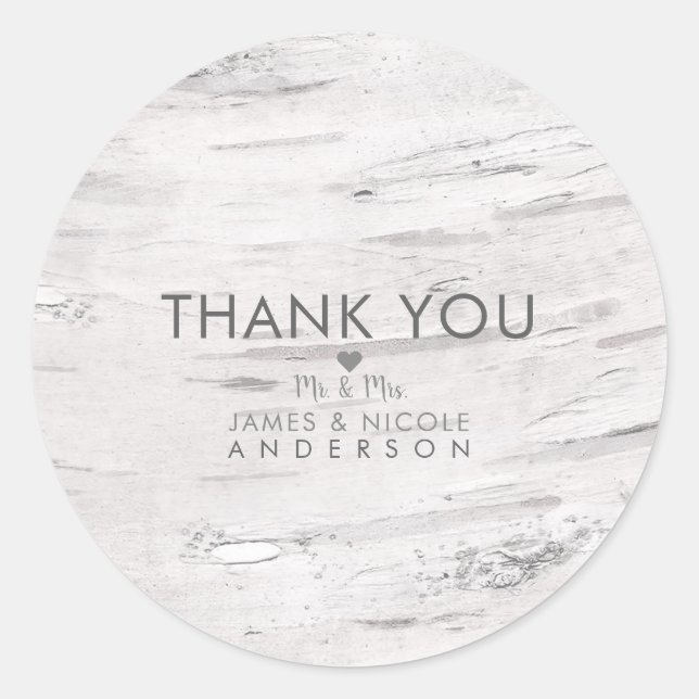 Sticker Rond Bois de bouleau blanc, cadeau de mariage rustique  (Devant)