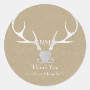 Sticker Rond Bois de cerf argenté blanc & Cadeau de mariage mar