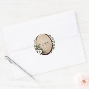 Sticker Rond Bois de forêt Eucalyptus & Coton Mariage rustique