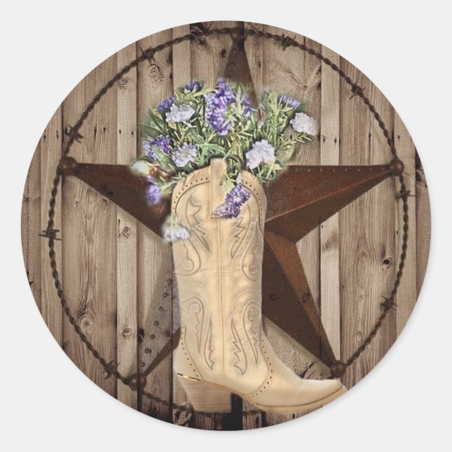 Sticker Rond bois de grange rustique fleur sauvage Western pays (Devant)