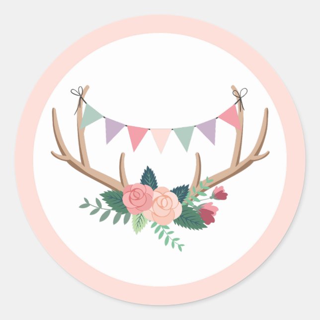 Sticker Rond Bois de rose et guirlande pour l'anniversaire d'un (Devant)