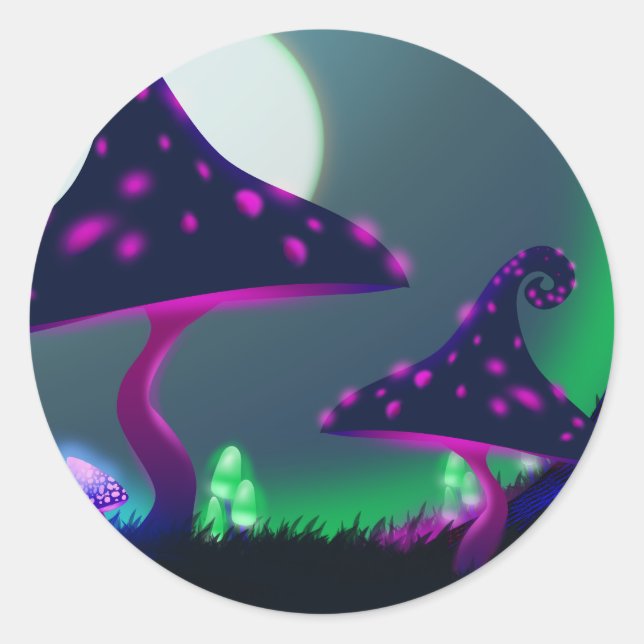 Sticker Rond Bois d'Imaginaire de champignons (Devant)