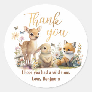 Sticker Rond Bois doux Animaux Baby shower Merci