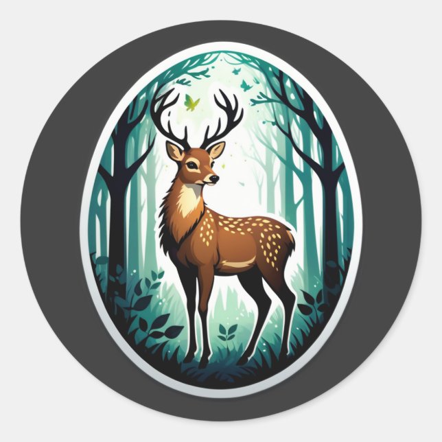 Sticker Rond Bois enchanté du cerf (Devant)